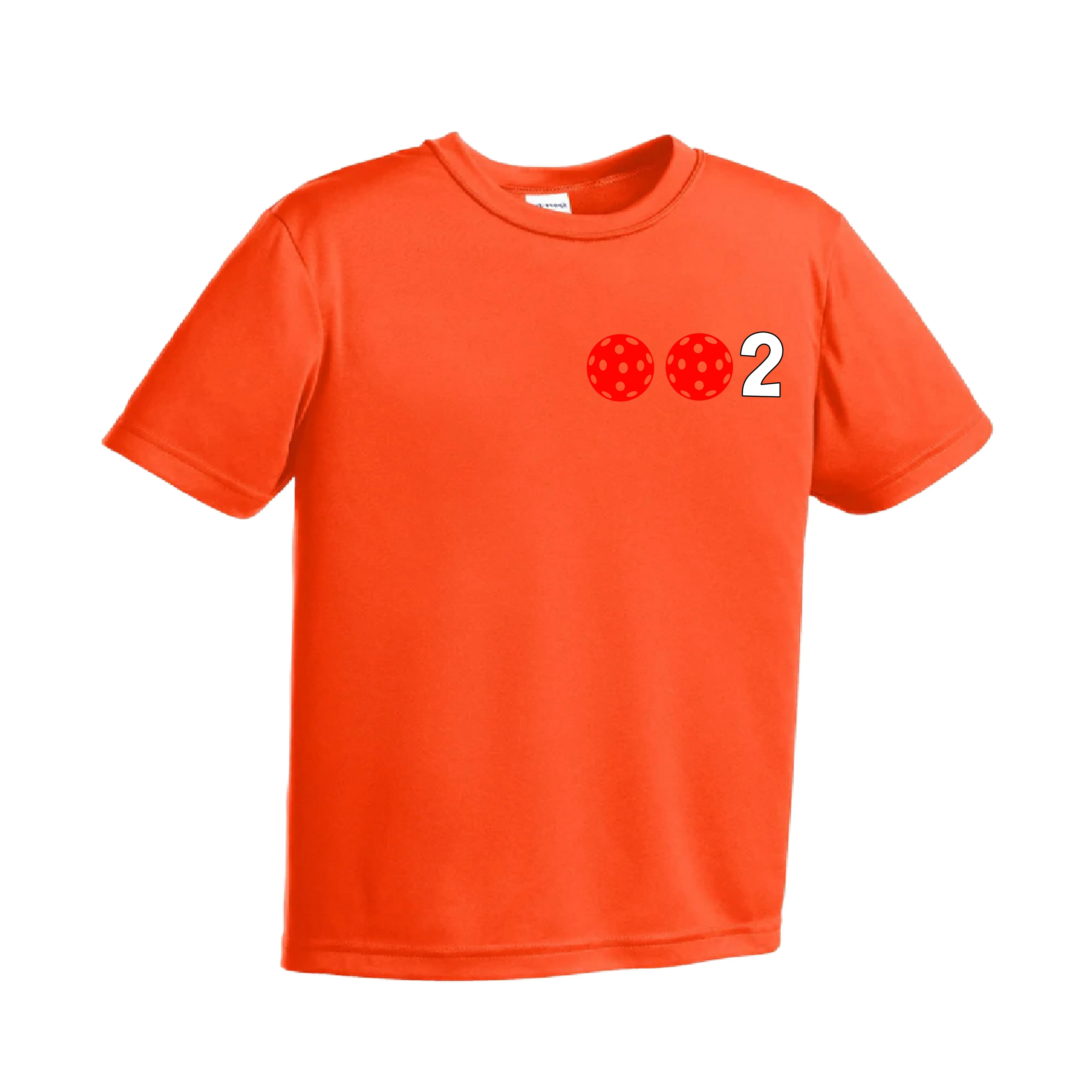 002 Pickleball (Ball Colors Cyan Red Orange) | Youth Short Sleeve Athletic Shirt | 100% Polyester