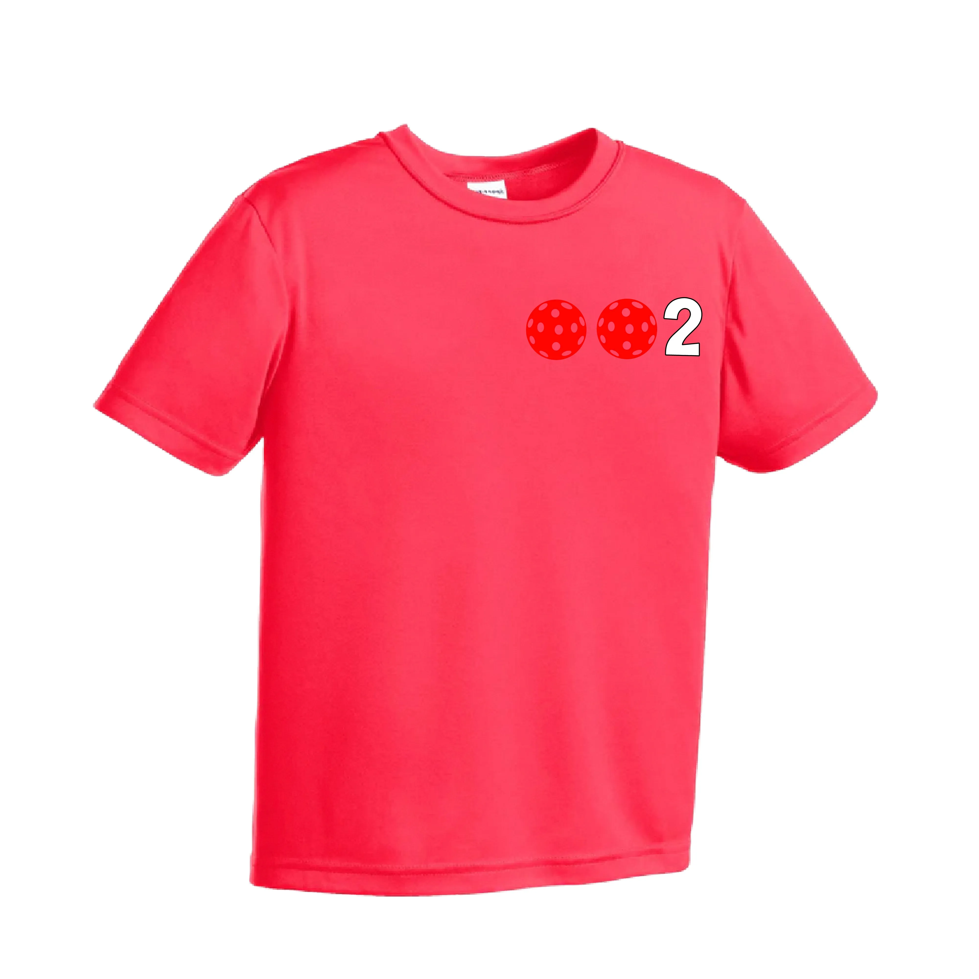 002 Pickleball (Ball Colors Cyan Red Orange) | Youth Short Sleeve Athletic Shirt | 100% Polyester