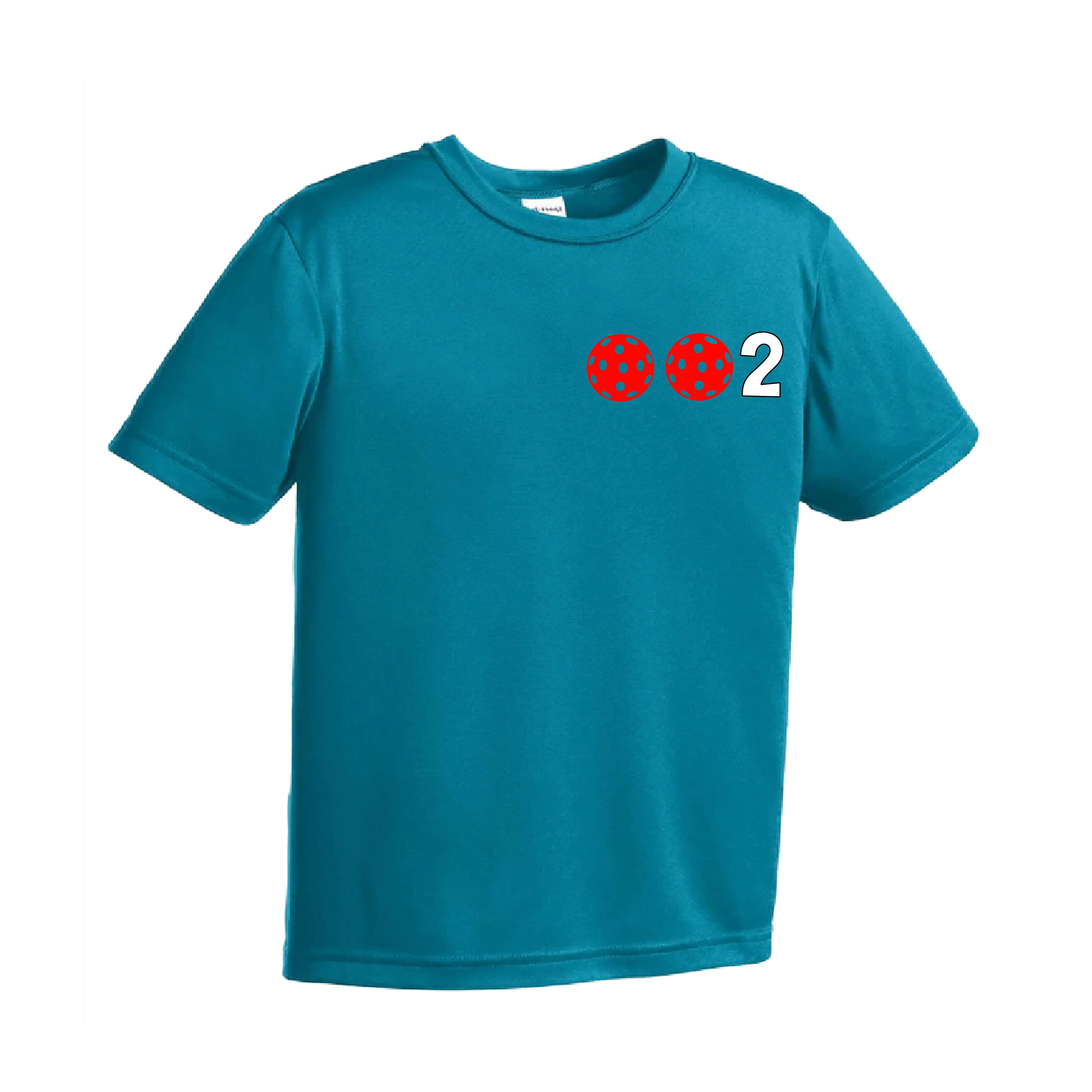 002 Pickleball (Ball Colors Cyan Red Orange) | Youth Short Sleeve Athletic Shirt | 100% Polyester