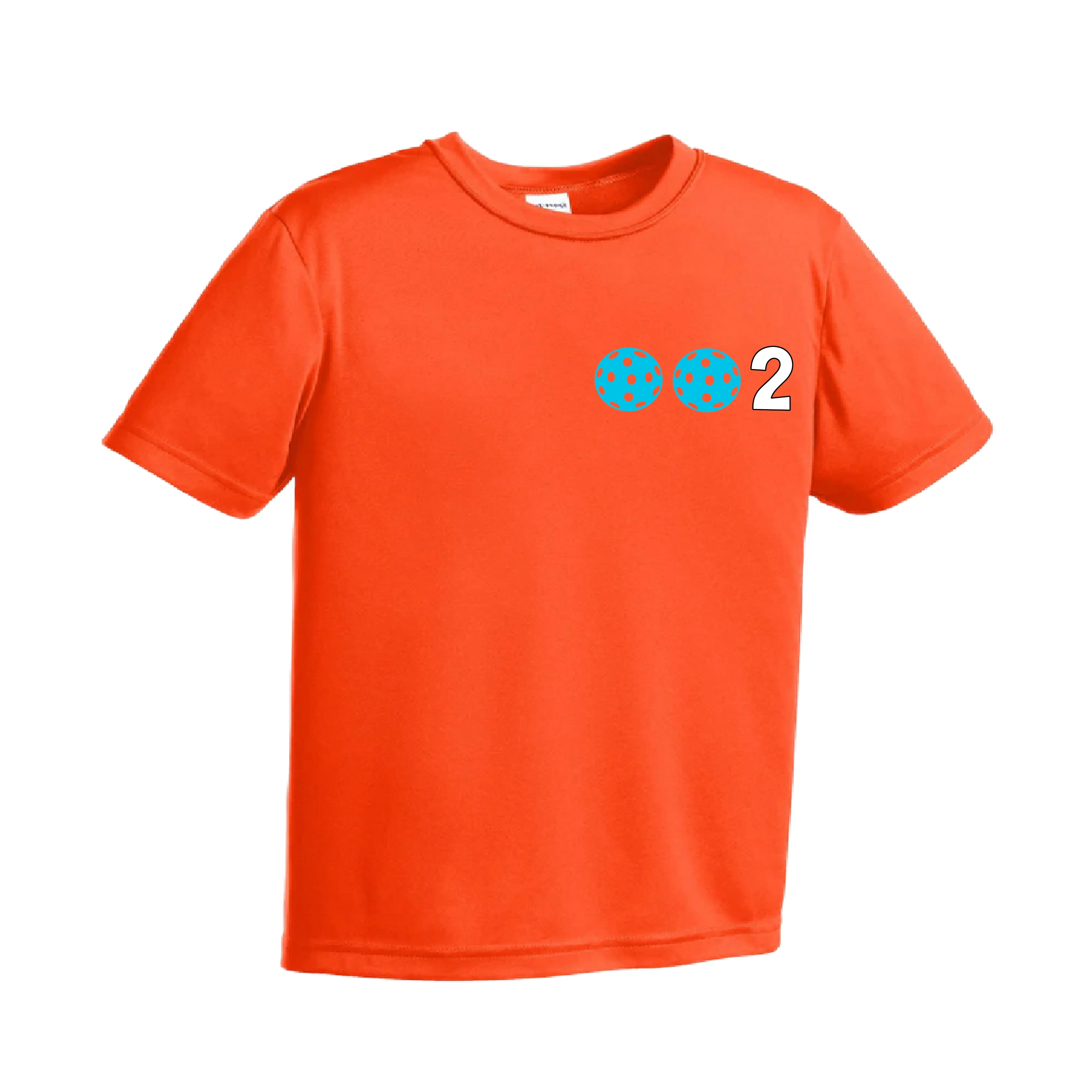 002 Pickleball (Ball Colors Cyan Red Orange) | Youth Short Sleeve Athletic Shirt | 100% Polyester