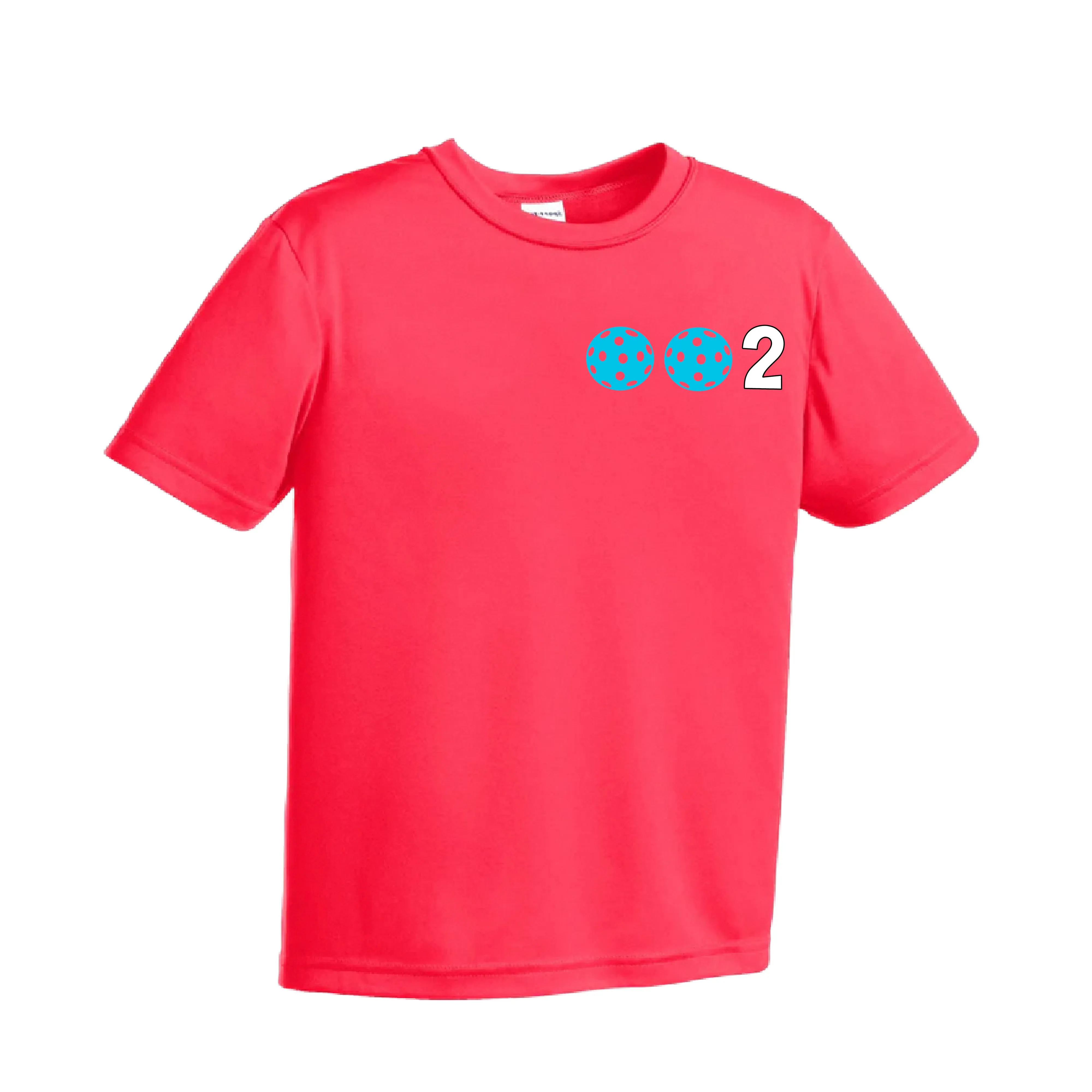 002 Pickleball (Ball Colors Cyan Red Orange) | Youth Short Sleeve Athletic Shirt | 100% Polyester