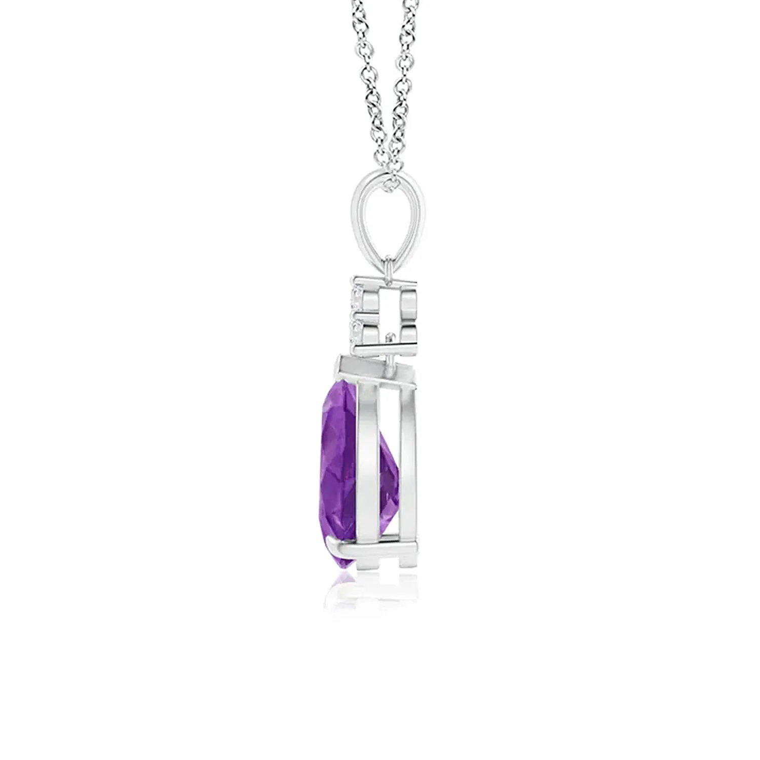 1 CT. Claw-Set Amethyst Drop Pendant with Trio Diamonds