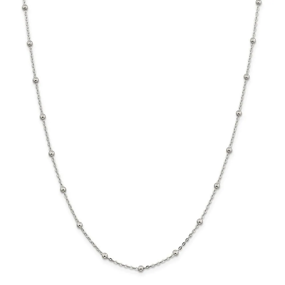 1.3mm, Sterling Silver Beaded Cable Chain Necklace