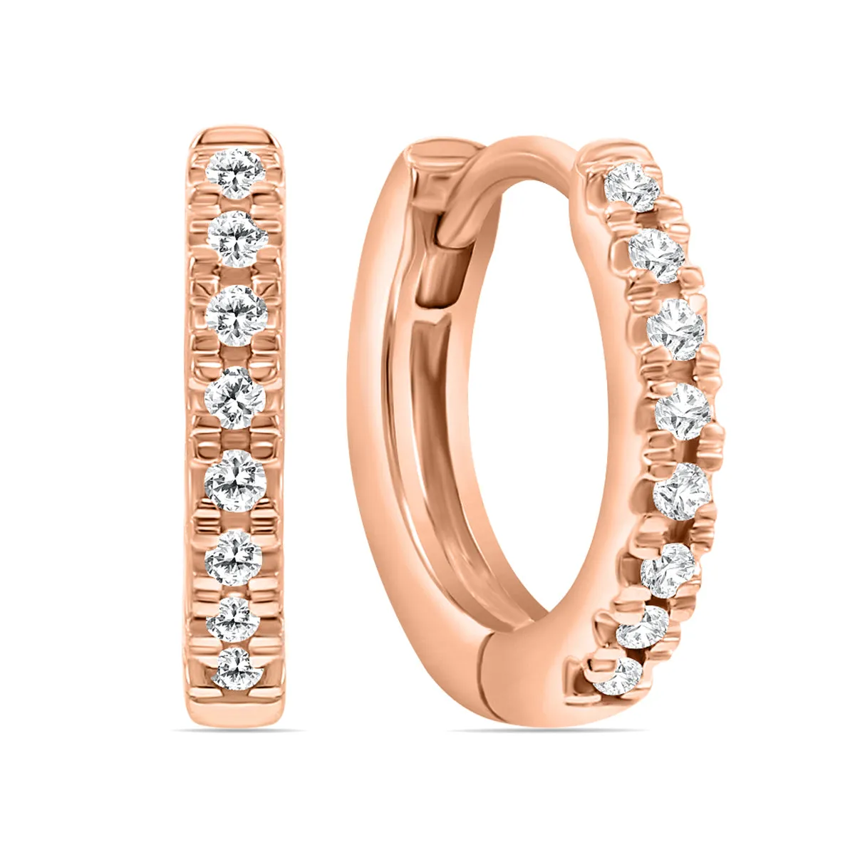 1/5 Carat Tw Small Diamond Huggie Hoop Earrings In 10K Rose Gold