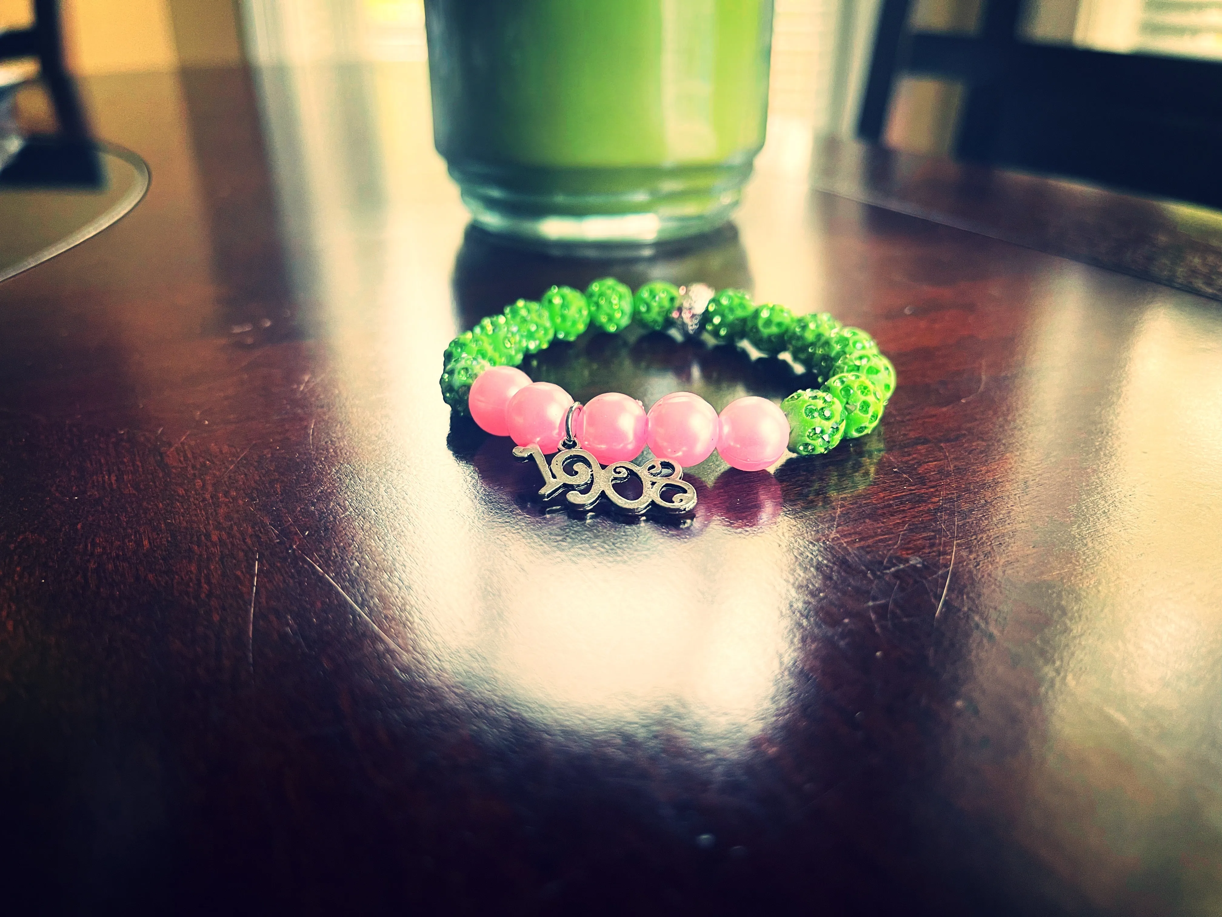 1908 AKA Pink and Green Charm Beaded Bracelet | 10mm