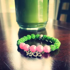 1908 AKA Pink and Green Charm Beaded Bracelet | 10mm