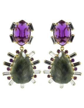 2-in-1 Amethyst, Green Amethyst, and Lemon Quartz Earrings