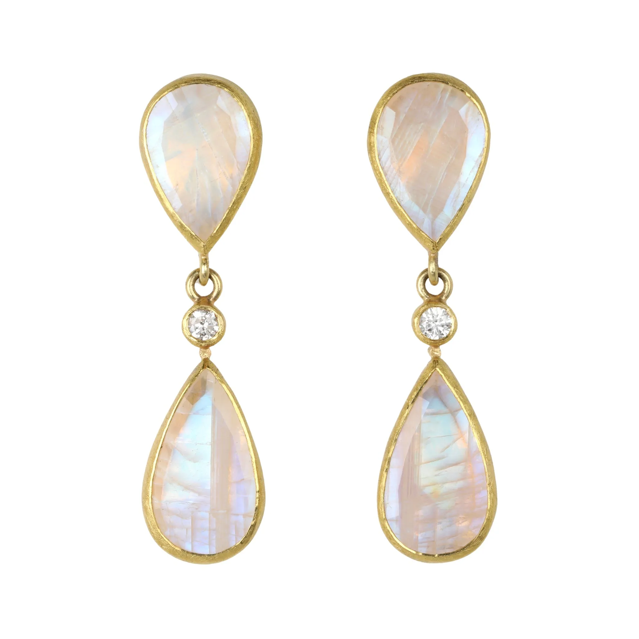 22K Gold Double Bezel-Set Moonstone Drop Earrings