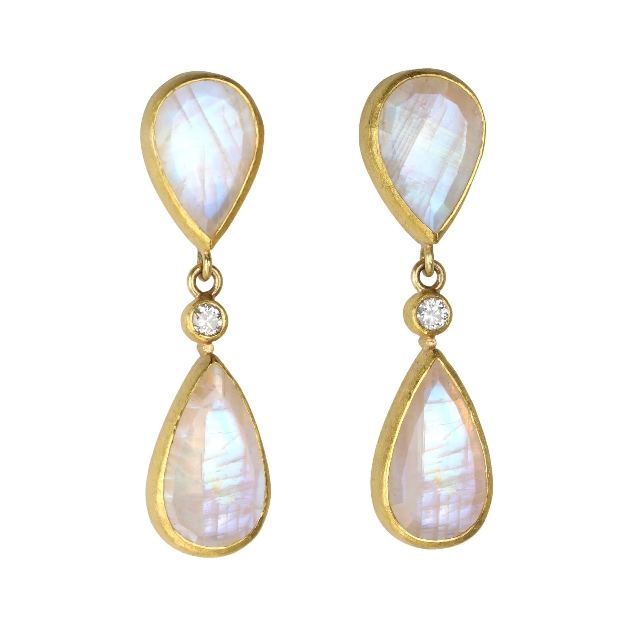 22K Gold Double Bezel-Set Moonstone Drop Earrings