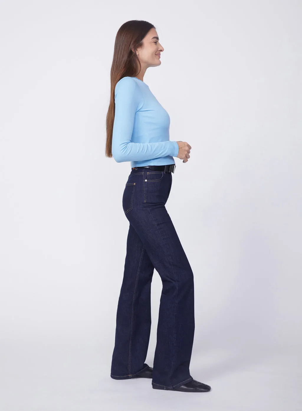 2X1 Rib Long Sleeve Scoop Top in Olympic Blue