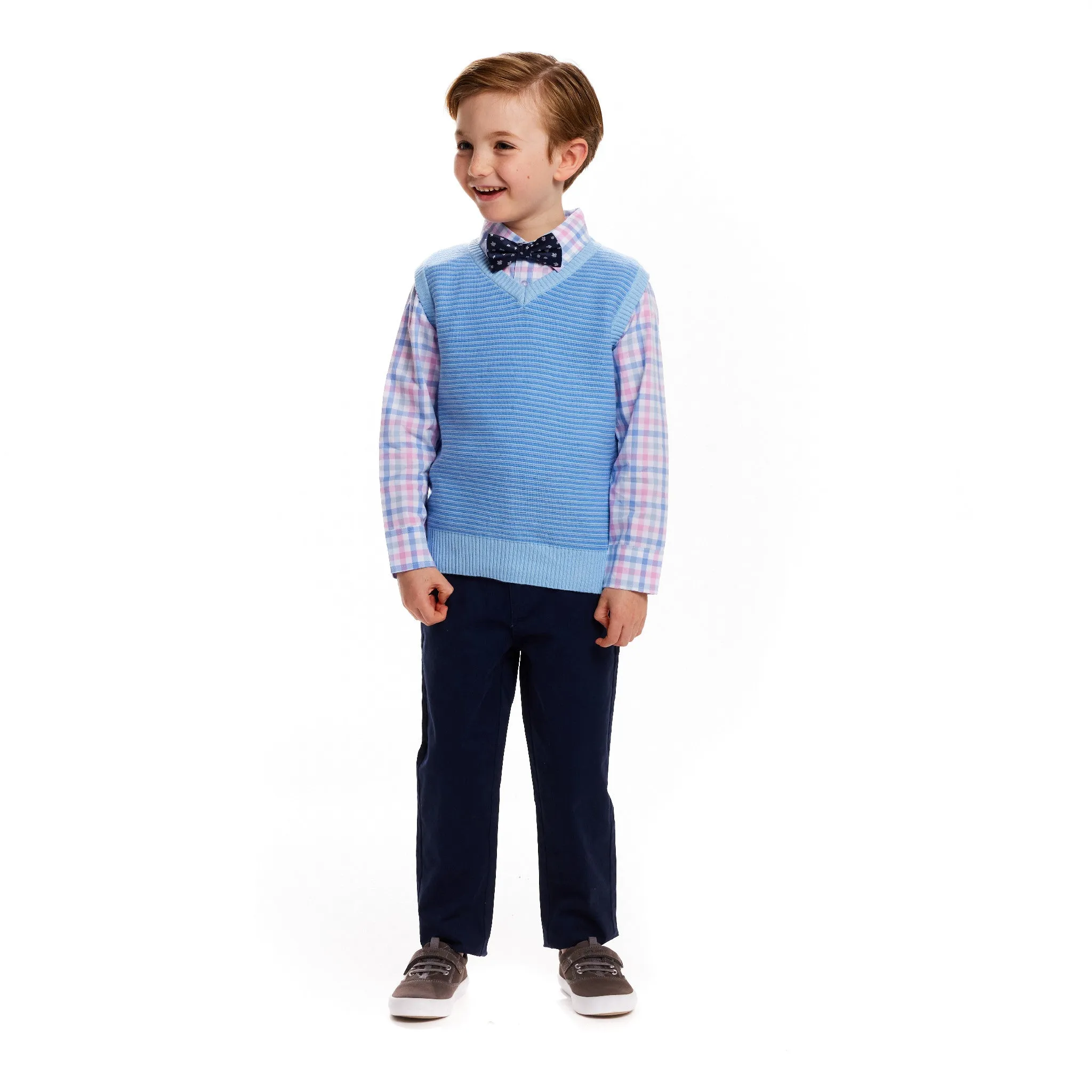 4-Piece Sweater Vest Set | White & Blue