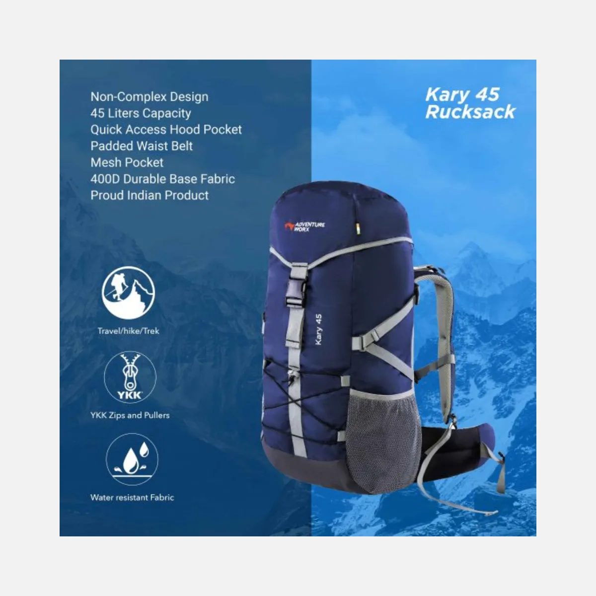 Adventure Worx Kary 45 L Traveling Rucksack  -Red/Blue