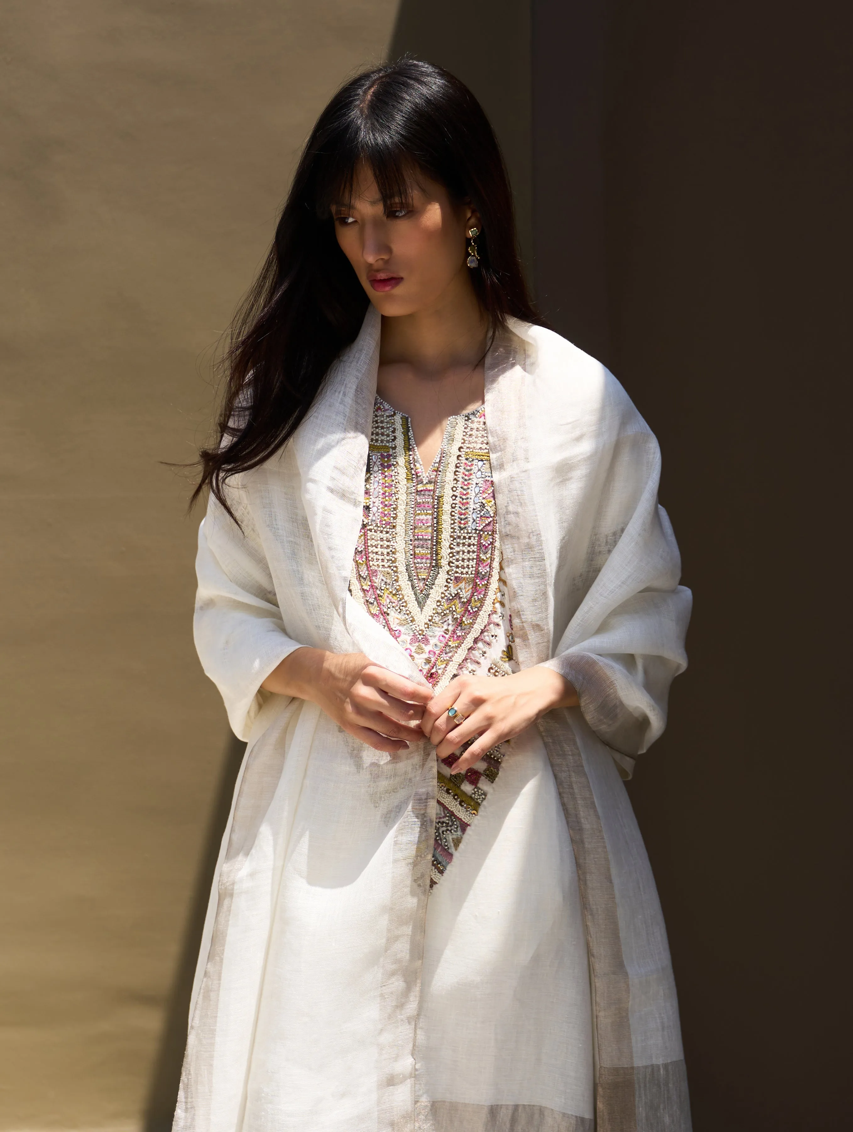 Afra Hand-Embroidered Kurta Set - Ivory