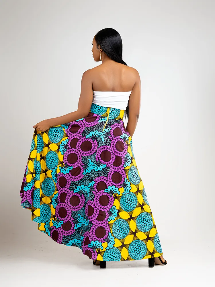 African Print Penda High Low Maxi Skirt