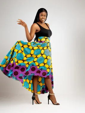 African Print Penda High Low Maxi Skirt