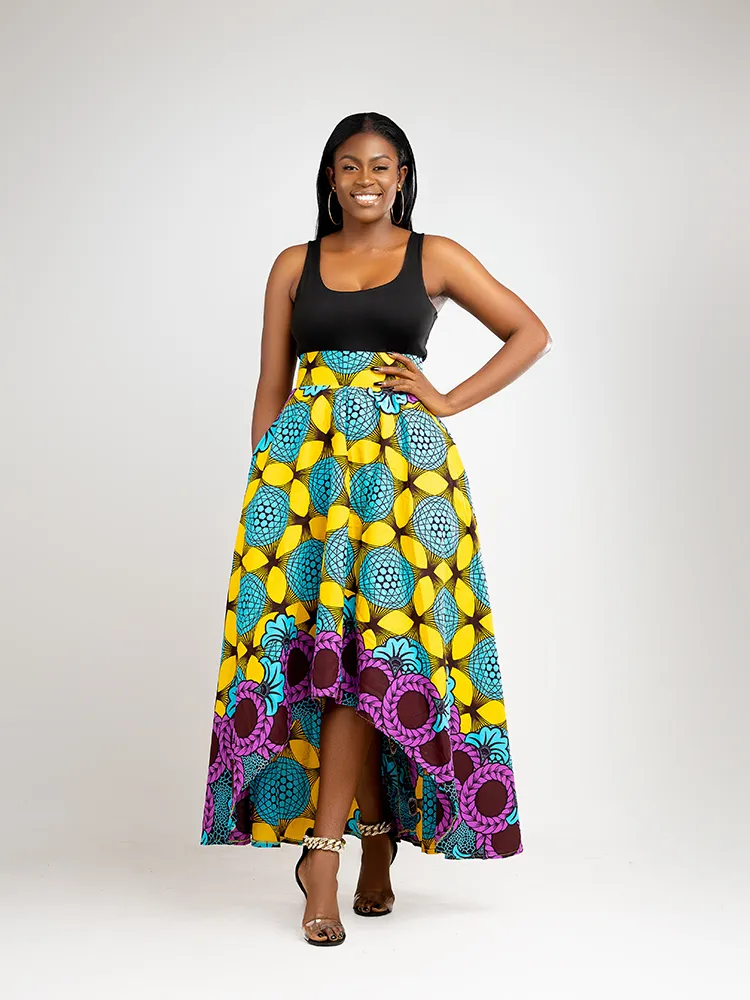 African Print Penda High Low Maxi Skirt