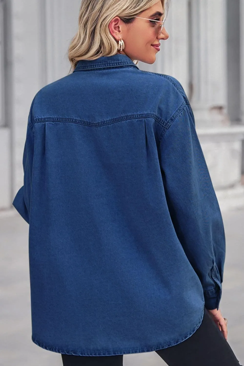 Amber Collared Neck Dropped Shoulder Denim Top