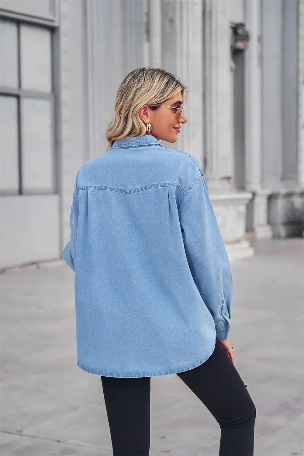 Amber Collared Neck Dropped Shoulder Denim Top