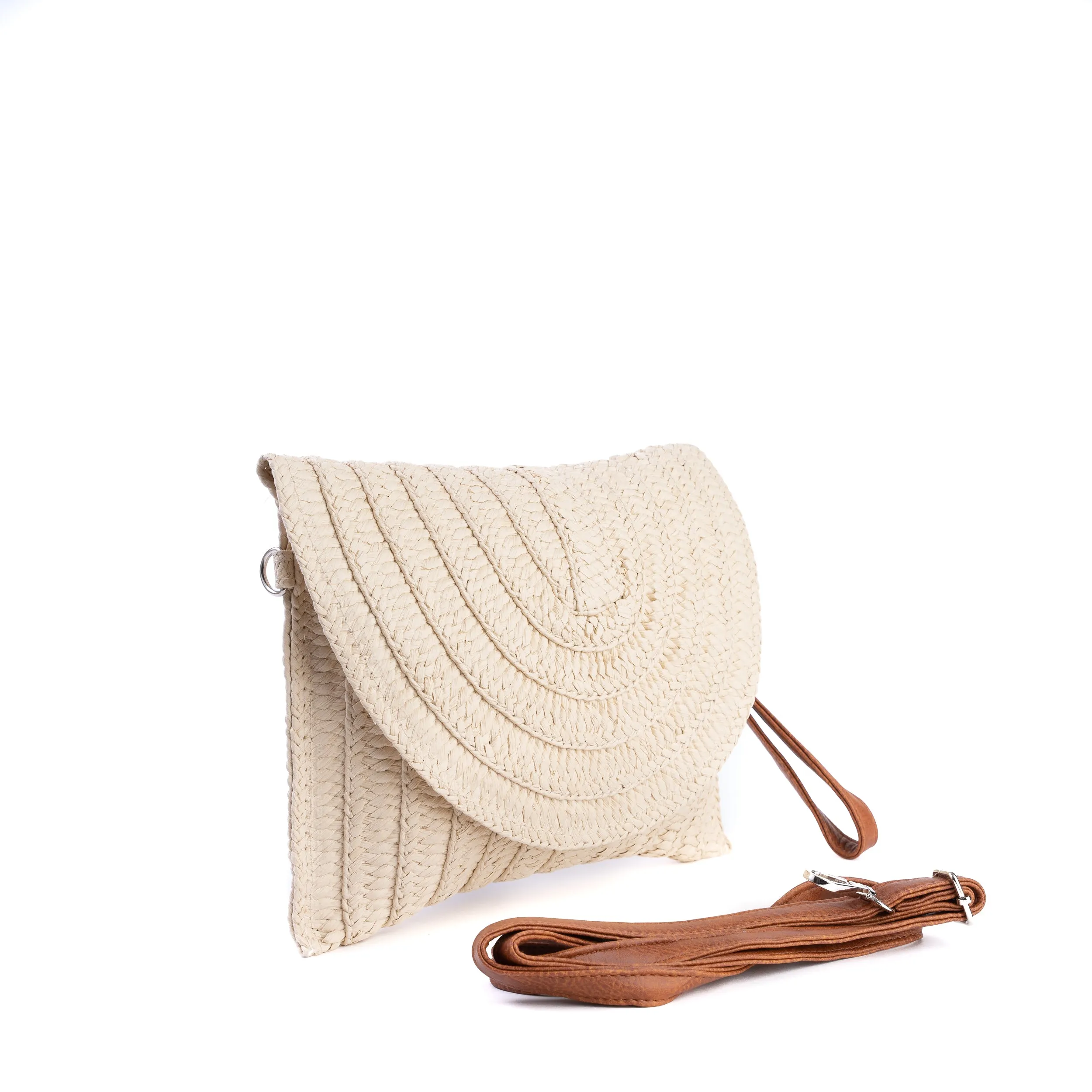 Amilu Natural Fold Over Braided Straw Clutch Bag