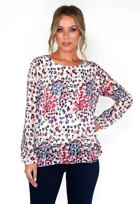 Animal Print Pleated Top