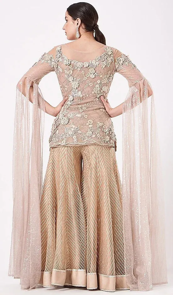 Anjalee and Arjun Kapoor's Peach Beige Net Sharara Set - Rent