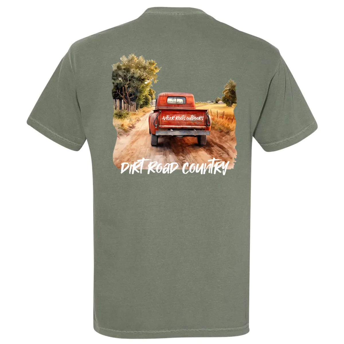 Antler Roots - Dirt Road Country - Comfort Color - Moss Short Sleeves Pocket Tee