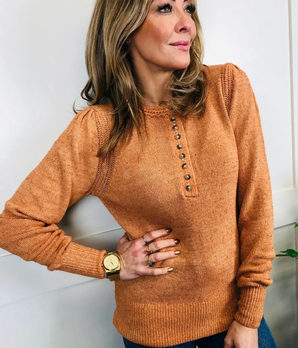 Apricot Cotton Rich Textured Button Detail Jumper