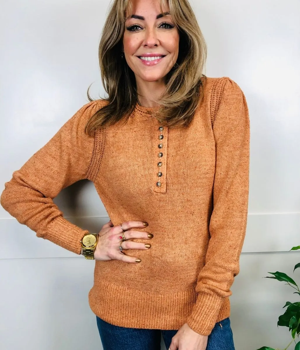 Apricot Cotton Rich Textured Button Detail Jumper