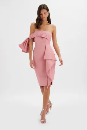 ATHENA Off Shoulder Bow Detail Midi Dress In Powder Pink