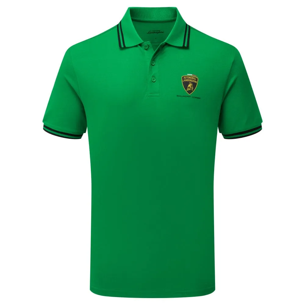 Automobili Lamborghini Squadra Corse Men's Travel Polo Shirt - Orange/White/Green