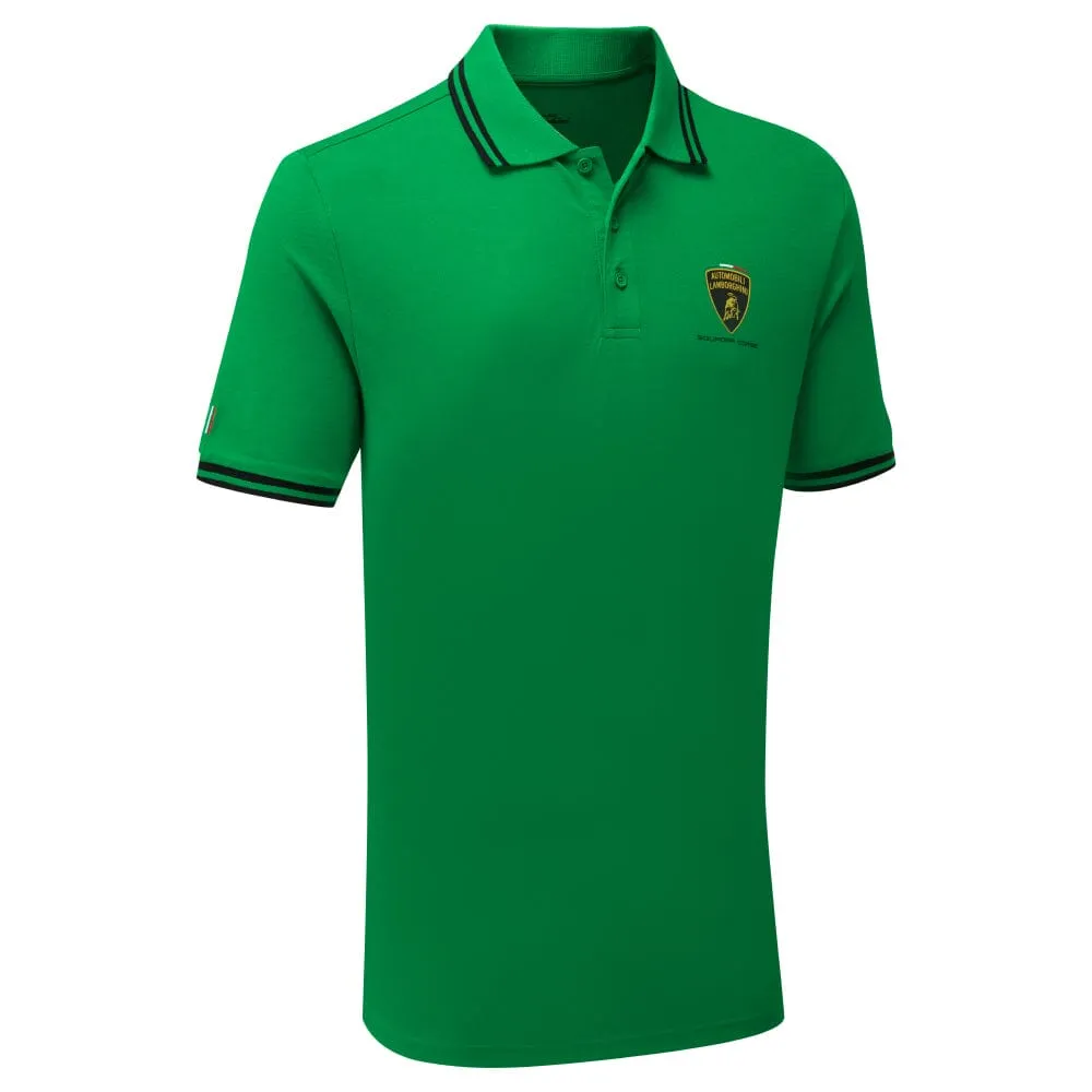 Automobili Lamborghini Squadra Corse Men's Travel Polo Shirt - Orange/White/Green