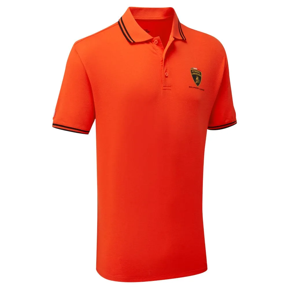 Automobili Lamborghini Squadra Corse Men's Travel Polo Shirt - Orange/White/Green