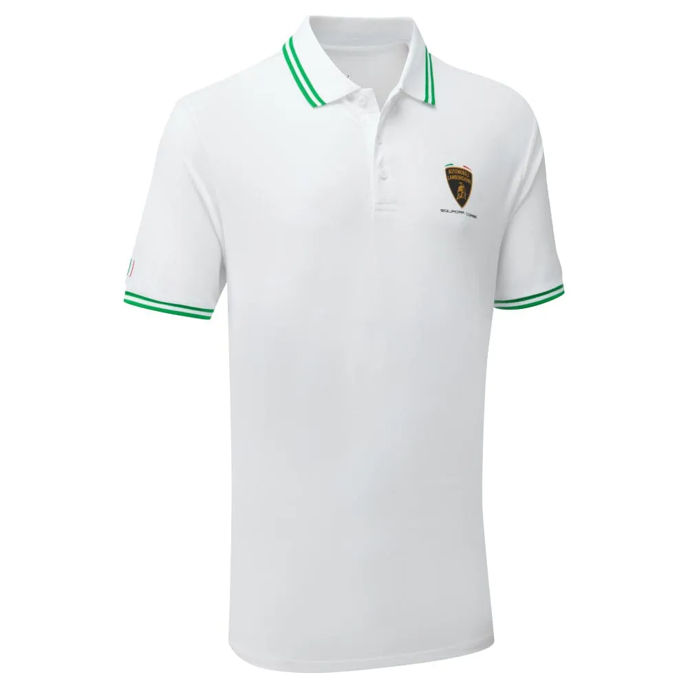 Automobili Lamborghini Squadra Corse Men's Travel Polo Shirt - Orange/White/Green