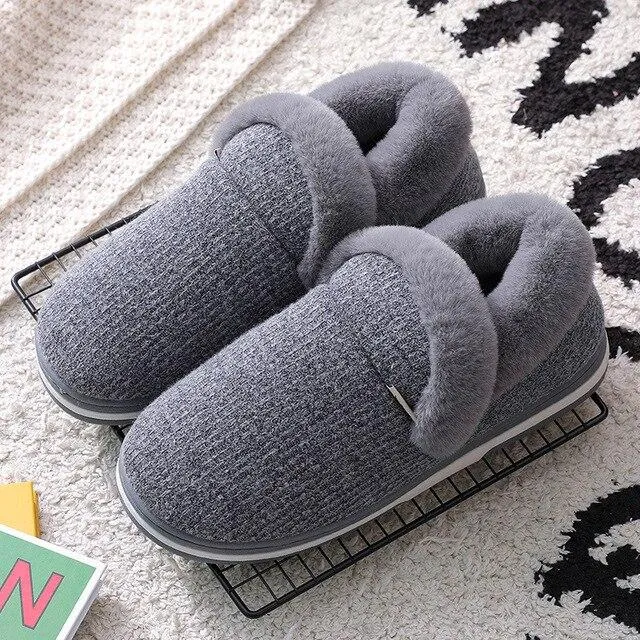 Autumn Women Warm Faux Fur Cotton Fluffy Soft Comfort Slip-on Home Slippers