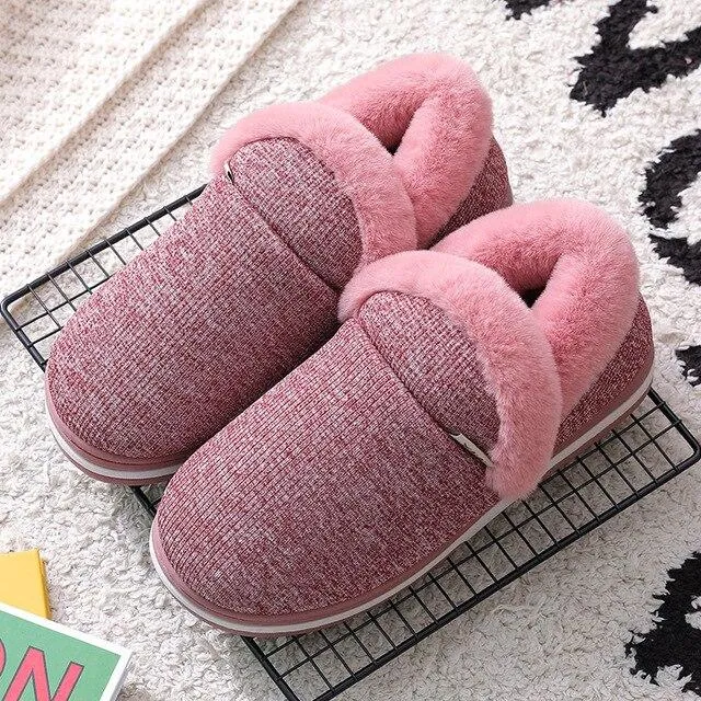 Autumn Women Warm Faux Fur Cotton Fluffy Soft Comfort Slip-on Home Slippers