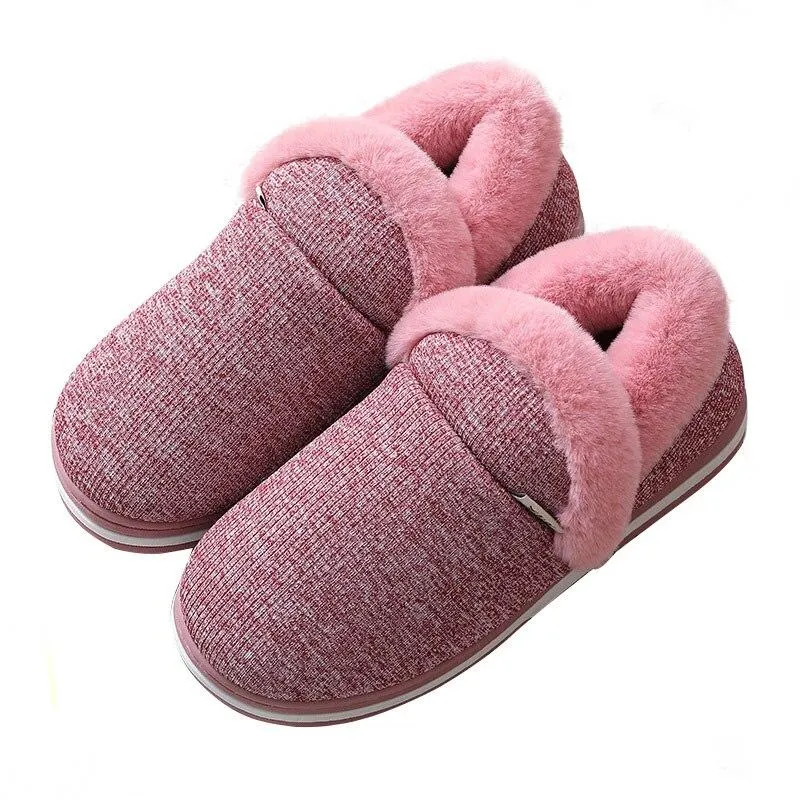 Autumn Women Warm Faux Fur Cotton Fluffy Soft Comfort Slip-on Home Slippers