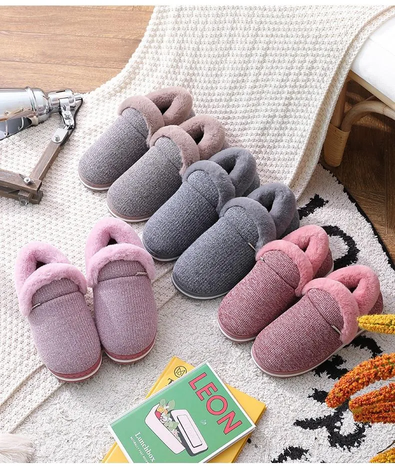 Autumn Women Warm Faux Fur Cotton Fluffy Soft Comfort Slip-on Home Slippers