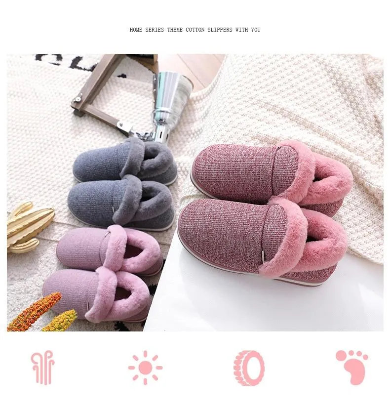 Autumn Women Warm Faux Fur Cotton Fluffy Soft Comfort Slip-on Home Slippers