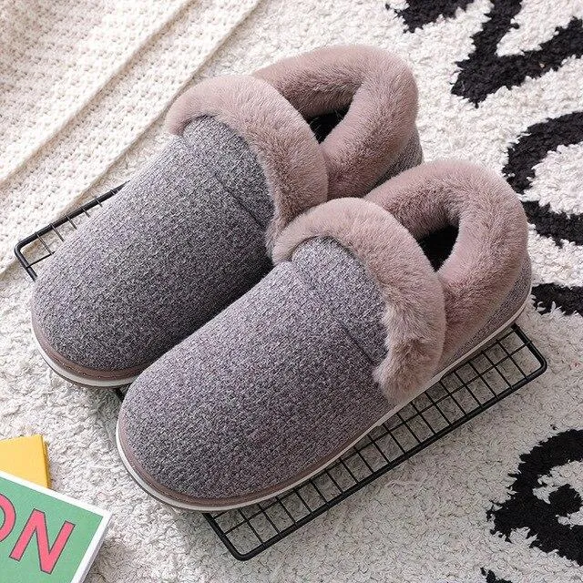 Autumn Women Warm Faux Fur Cotton Fluffy Soft Comfort Slip-on Home Slippers