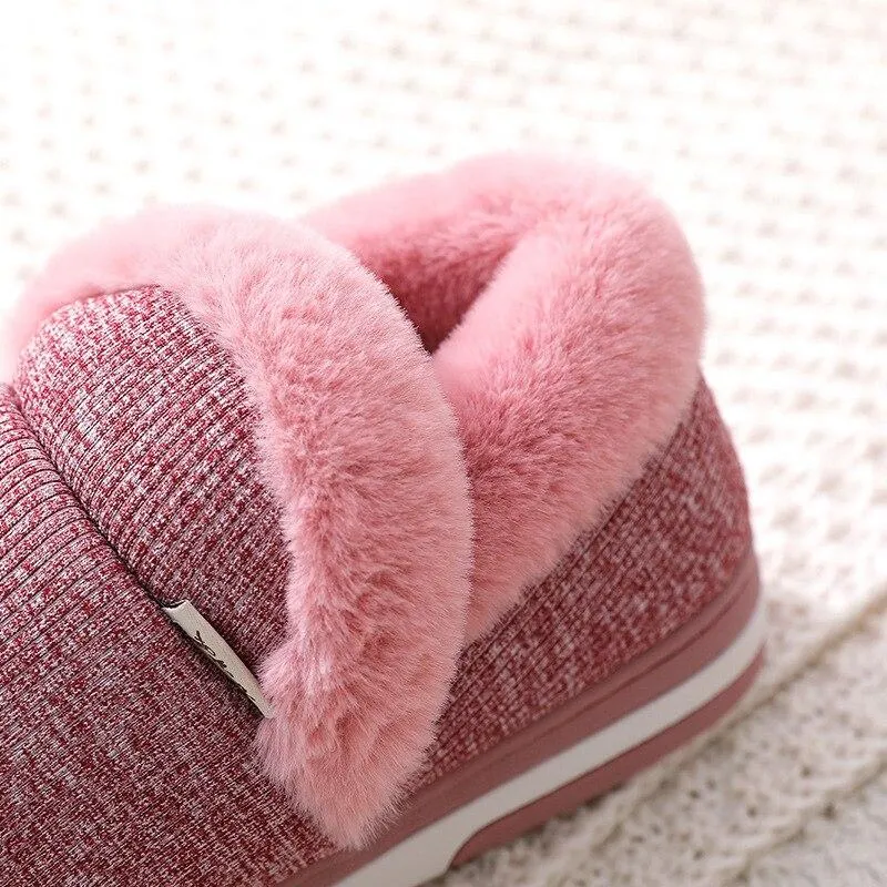 Autumn Women Warm Faux Fur Cotton Fluffy Soft Comfort Slip-on Home Slippers