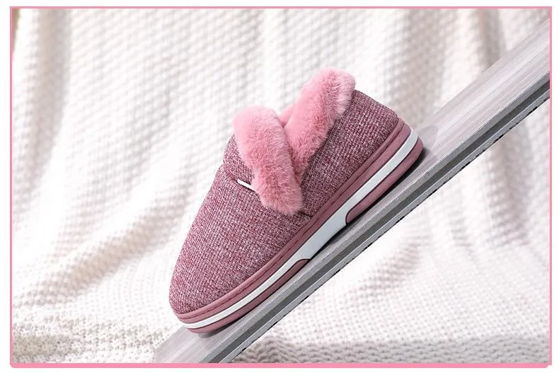 Autumn Women Warm Faux Fur Cotton Fluffy Soft Comfort Slip-on Home Slippers