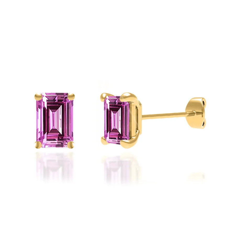 AVIANA - Emerald Pink Sapphire 18k Yellow Gold Stud Earrings