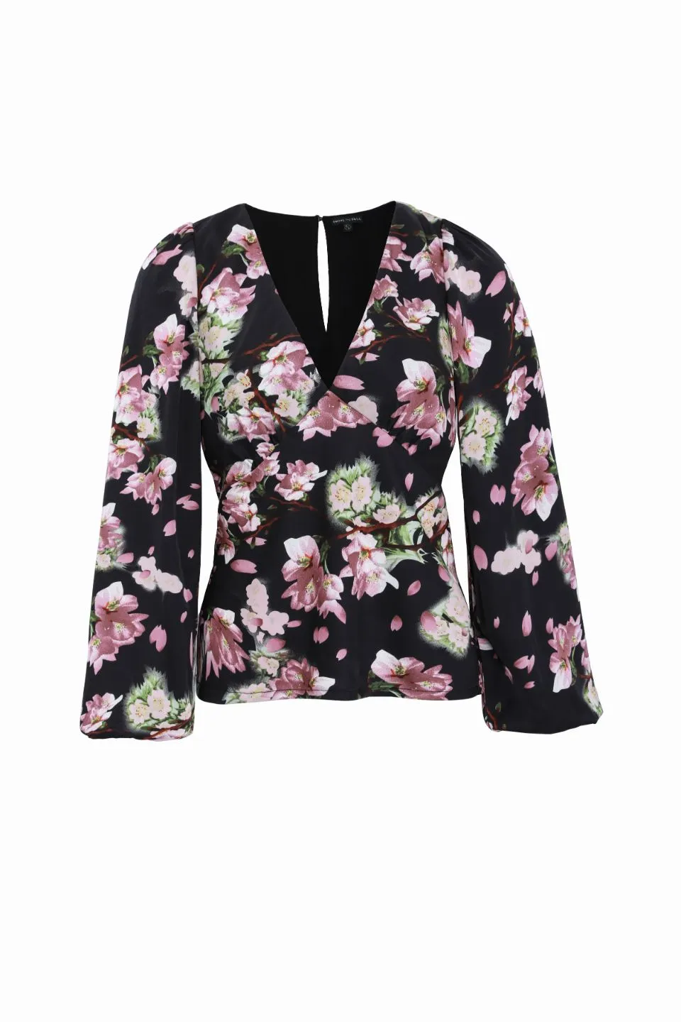 Bailey Black Floral Satin Bias Balloon Sleeve Top