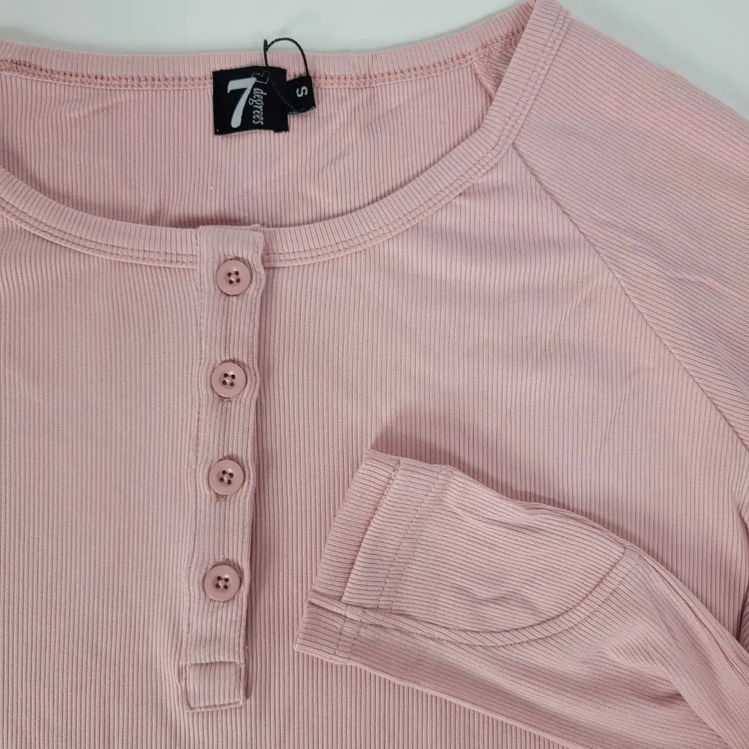 Ballet Pink Ribbed Long Sleeve Womens Henley