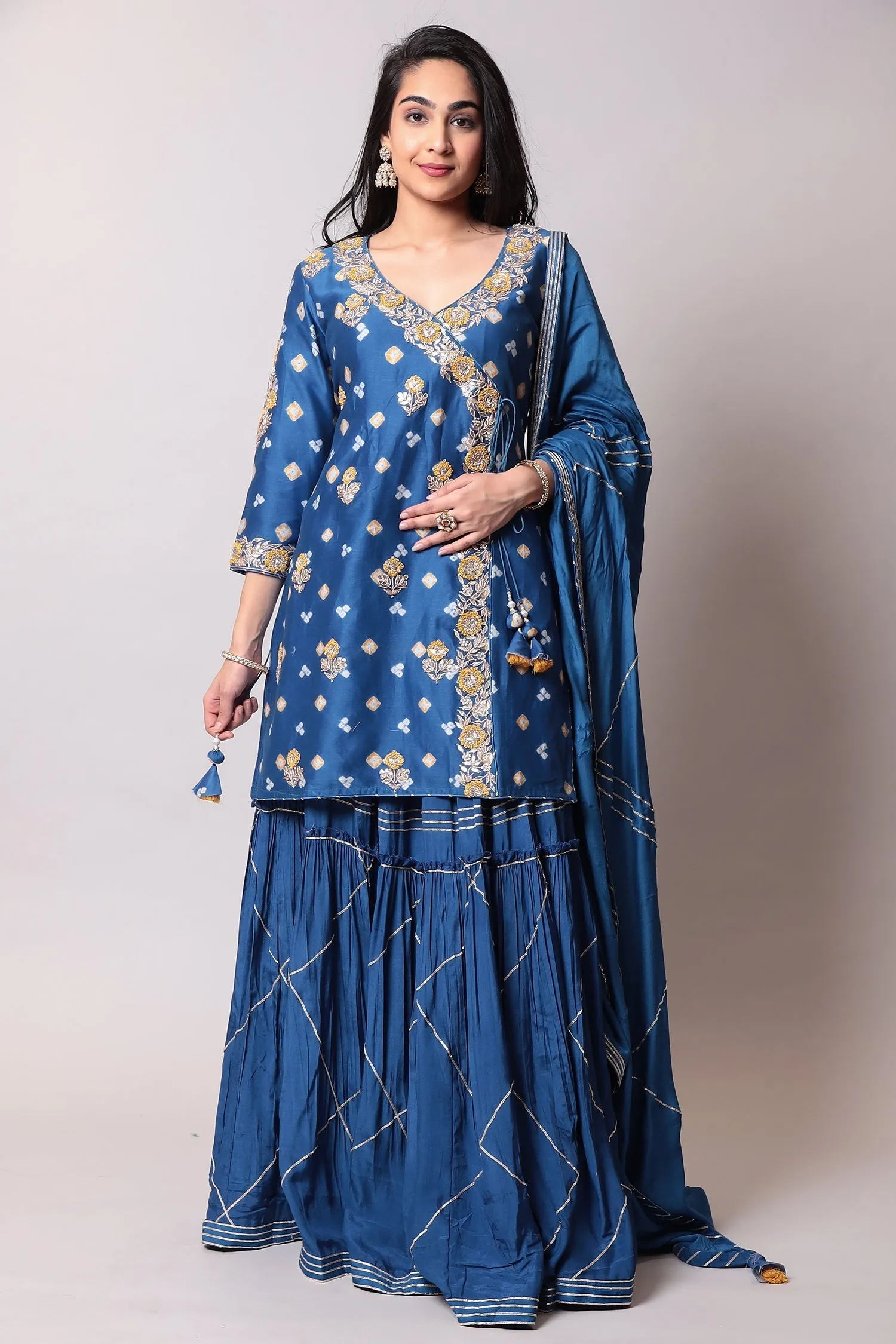 Bandhej Cotton silk Suit with Gota Patti, Thread work.