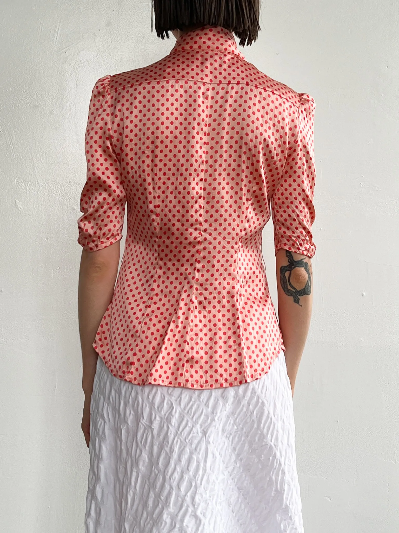 Bebe Silk Pink Dotted Blouse (S)