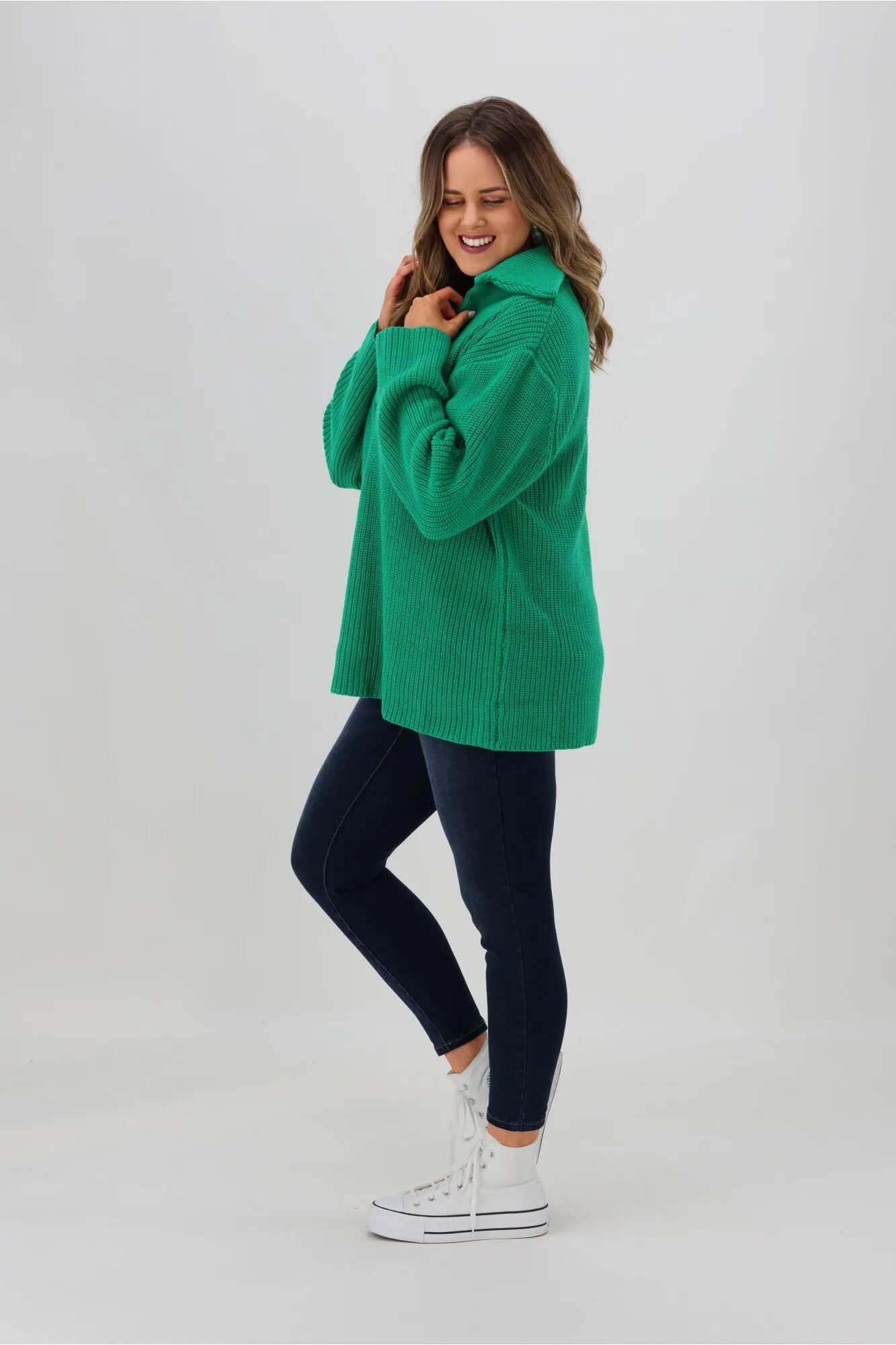 Betty Basics Bordeaux Collar Knit Emerald Green