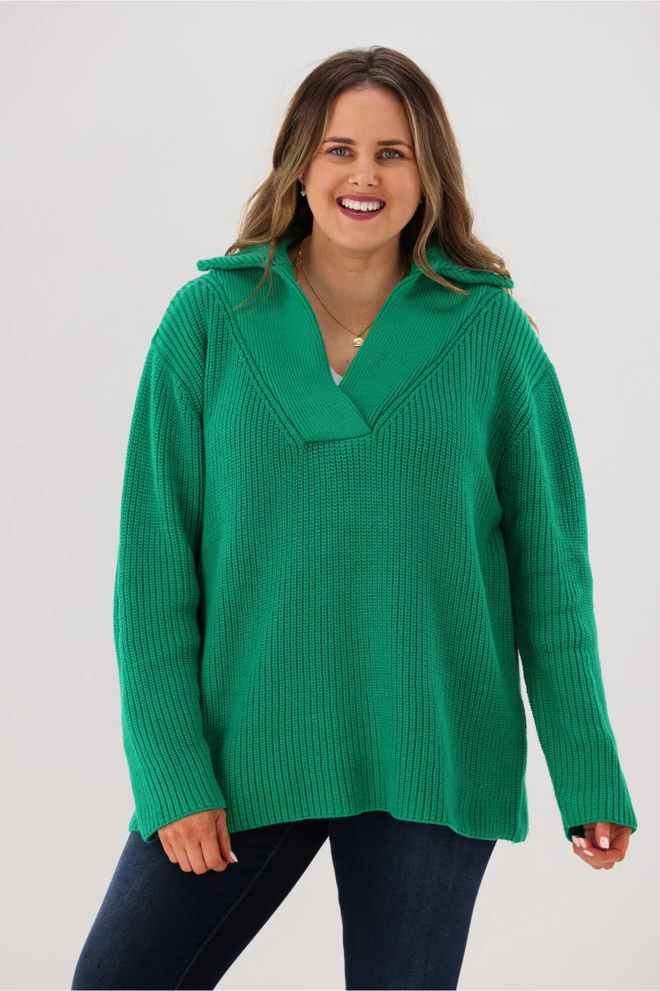 Betty Basics Bordeaux Collar Knit Emerald Green