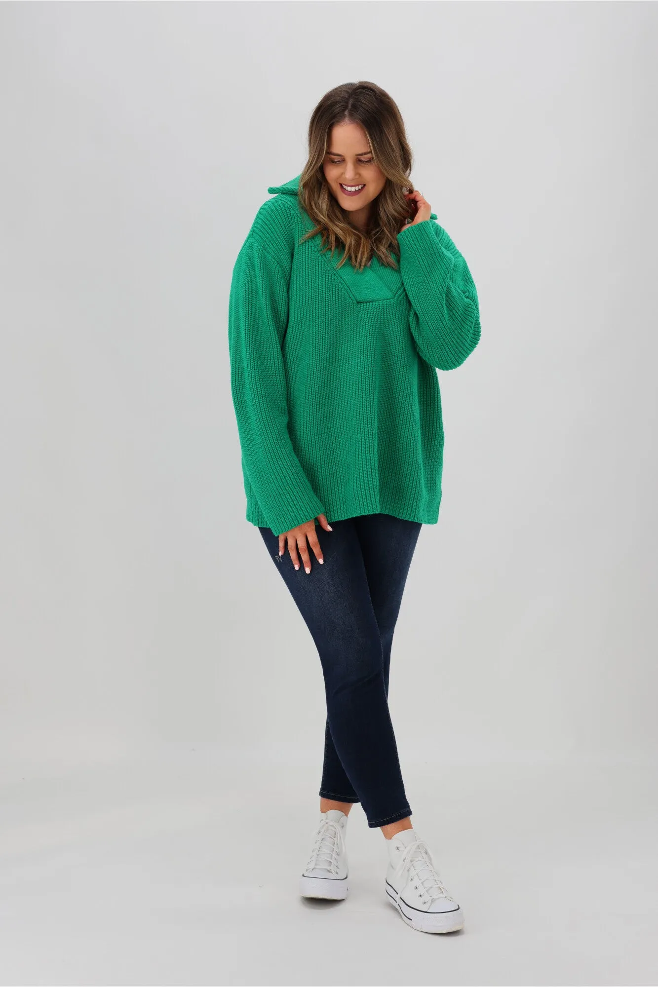 Betty Basics Bordeaux Collar Knit Emerald Green