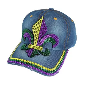 Bing Studded Mardi Gras Fleur de Lis Baseball Cap